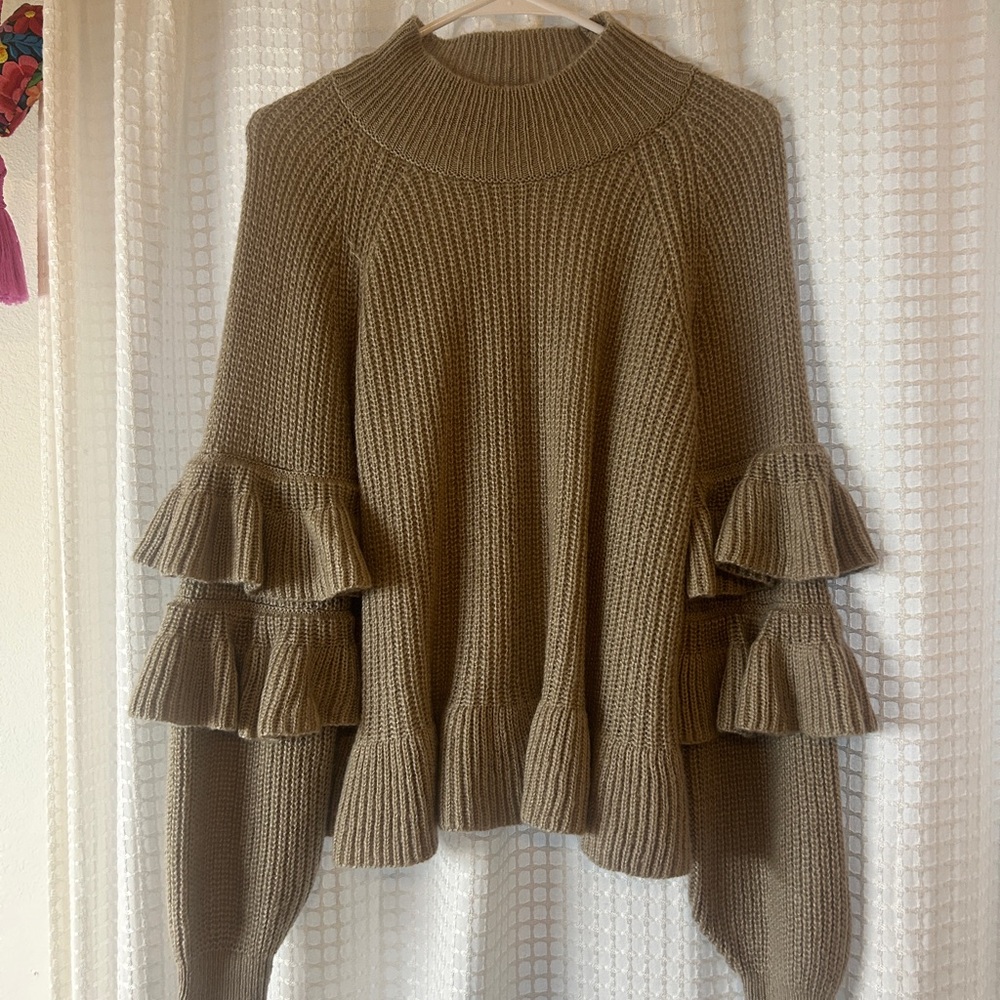 Knit Tan Ruffle Sweater